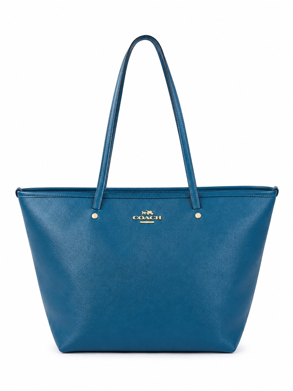 Coach Turquoise Teal Pebbled Leather Tote zip top structured shoulder bag - Picture 2 of 11